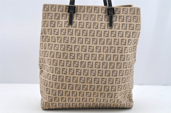 Authentic FENDI Vintage Zucchino Hand Bag Canvas Leather Beige 4841I