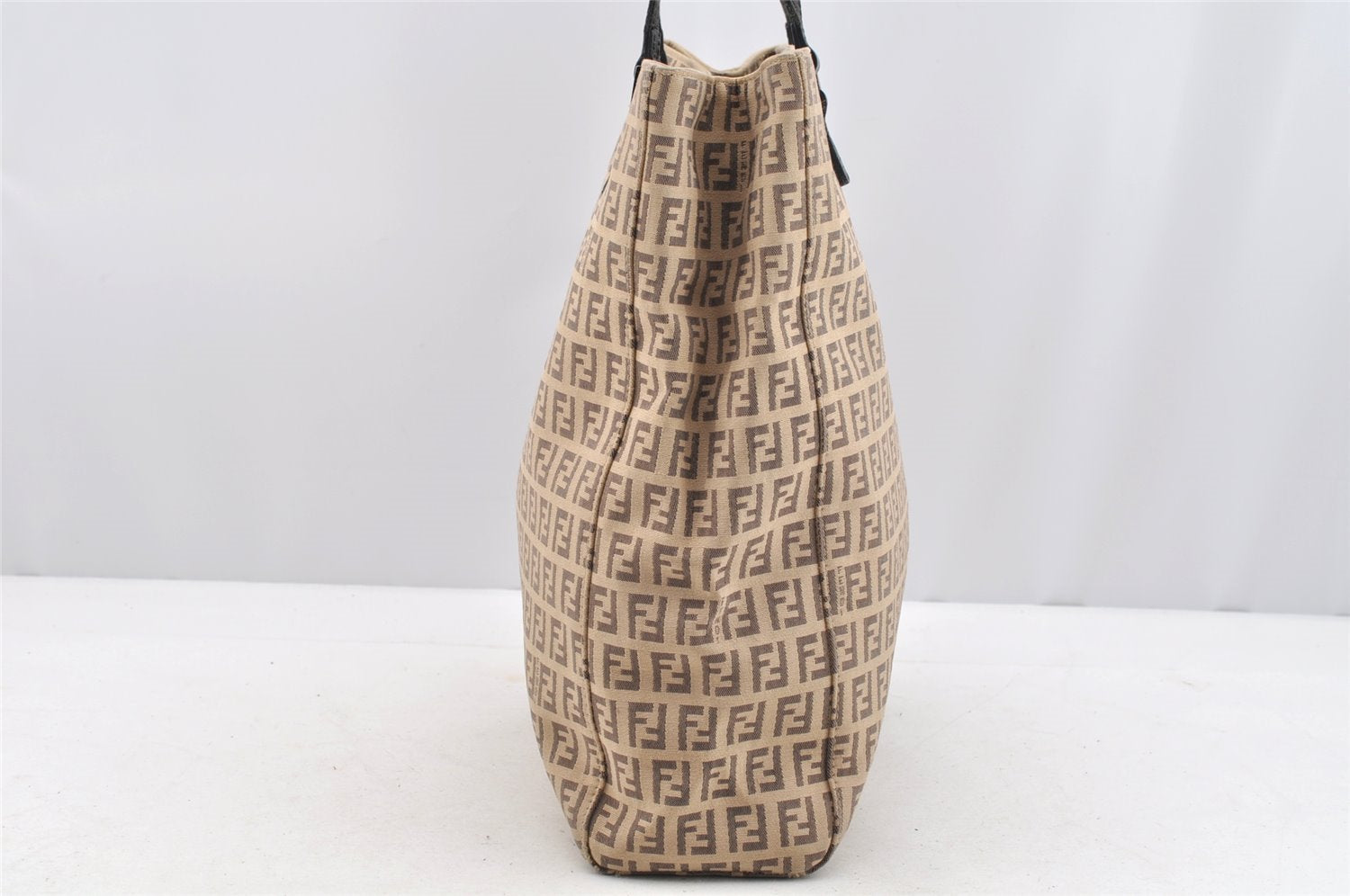 Authentic FENDI Vintage Zucchino Hand Bag Canvas Leather Beige 4841I