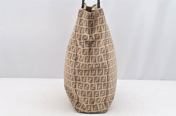 Authentic FENDI Vintage Zucchino Hand Bag Canvas Leather Beige 4841I