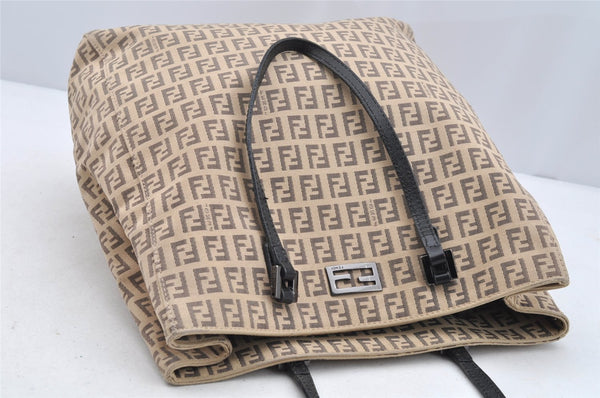 Authentic FENDI Vintage Zucchino Hand Bag Canvas Leather Beige 4841I