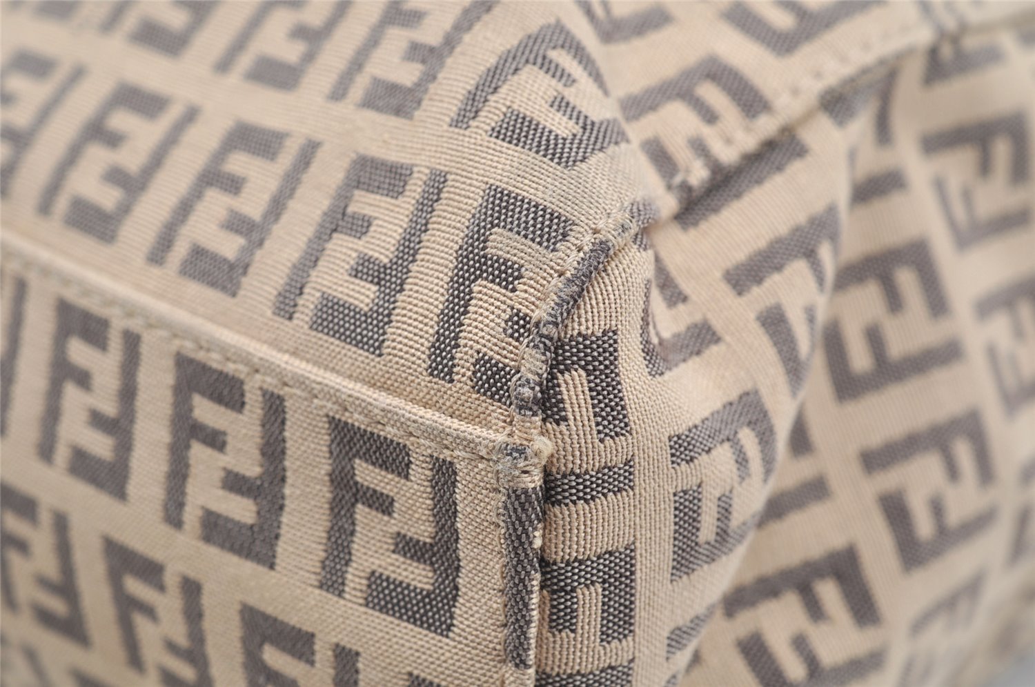 Authentic FENDI Vintage Zucchino Hand Bag Canvas Leather Beige 4841I