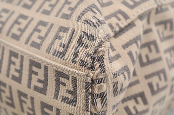 Authentic FENDI Vintage Zucchino Hand Bag Canvas Leather Beige 4841I