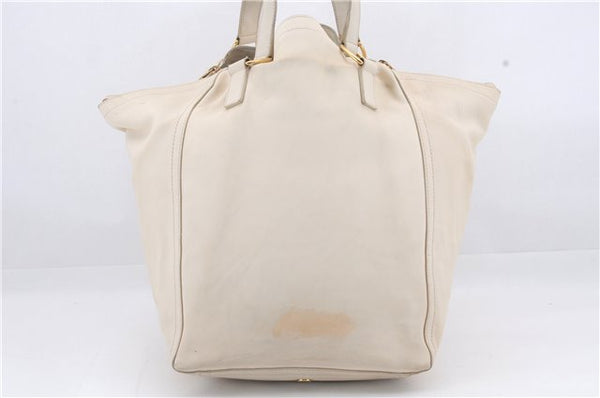 Authentic YVES SAINT LAURENT Downtown Shoulder Tote Bag Leather Ivory 4843D