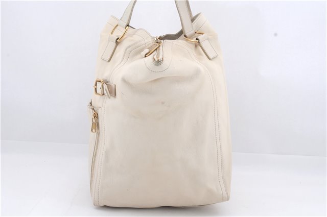 Authentic YVES SAINT LAURENT Downtown Shoulder Tote Bag Leather Ivory 4843D