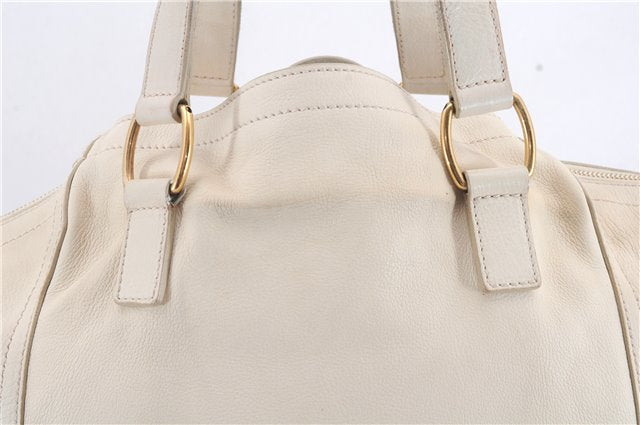 Authentic YVES SAINT LAURENT Downtown Shoulder Tote Bag Leather Ivory 4843D