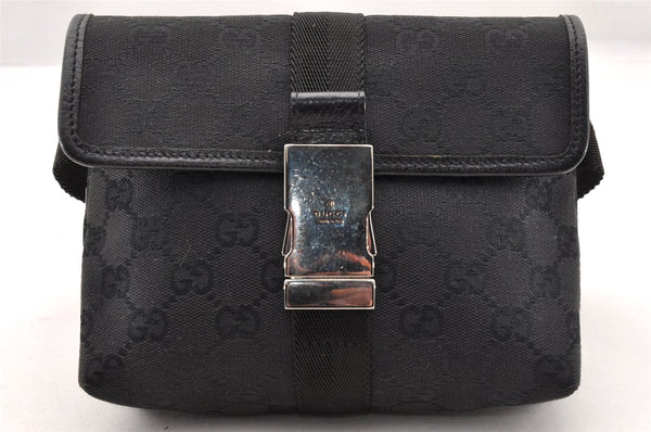 Authentic GUCCI Vintage Waist Body Bag Purse Canvas Leather 131236 Black 4843I