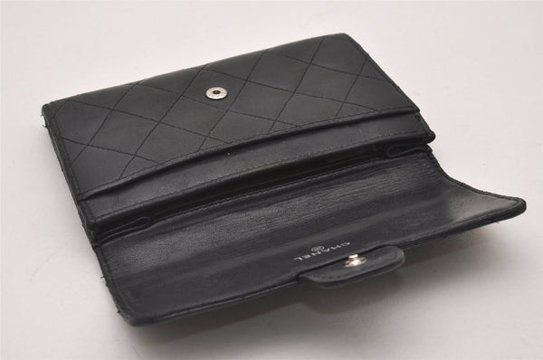 Authentic CHANEL Lamb Skin Matelasse Vintage Bifold Wallet Purse Black CC 4844I