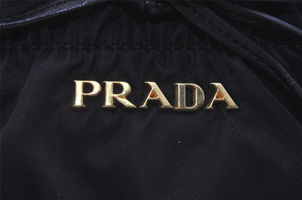 Authentic PRADA TESSUTO BOW Ribbon Nylon Leather Hand Bag BR4237 Black 4846I