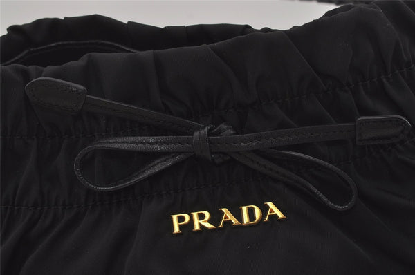 Authentic PRADA TESSUTO BOW Ribbon Nylon Leather Hand Bag BR4237 Black 4846I