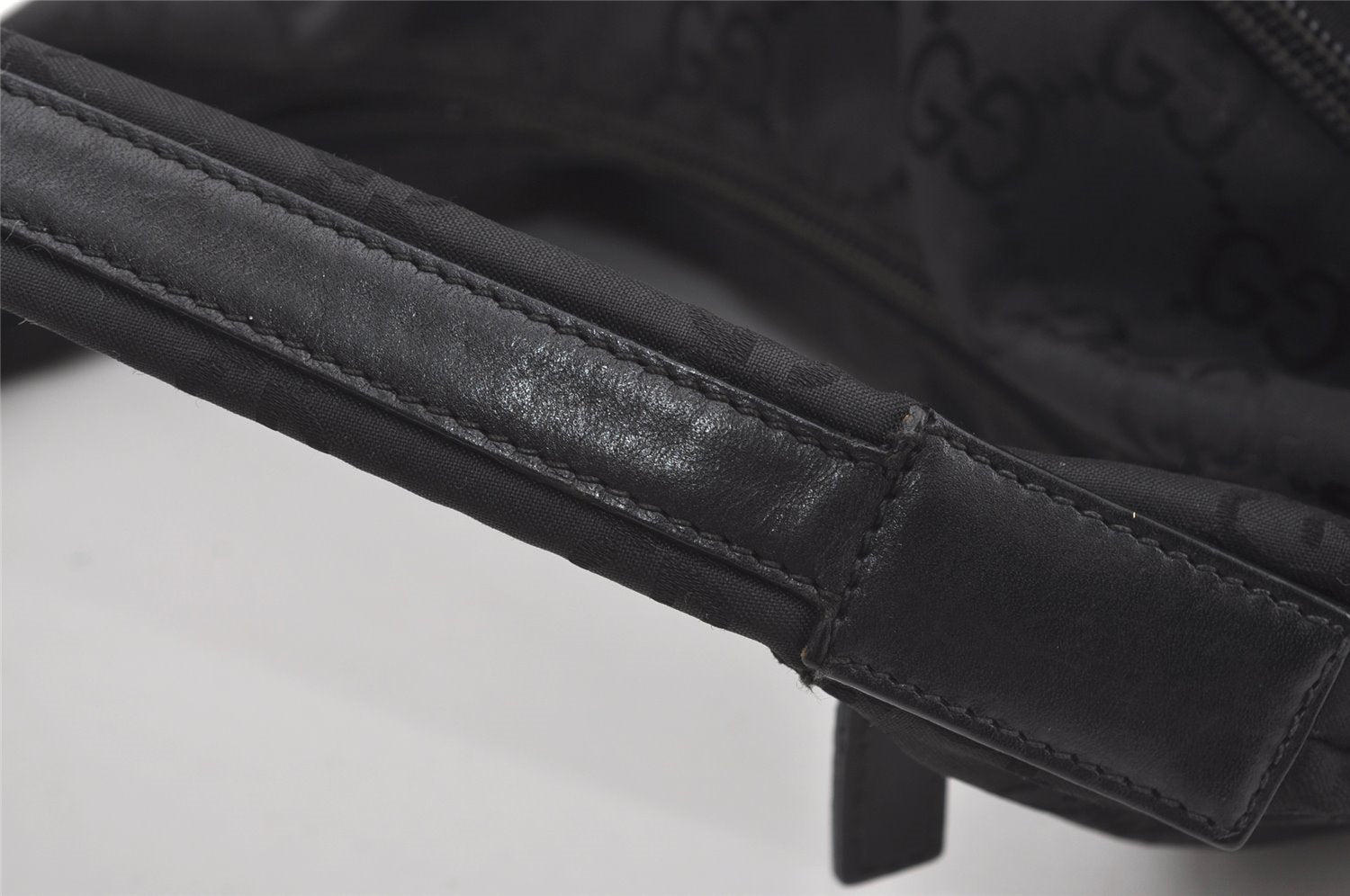 Authentic GUCCI Shoulder Hand Bag GG Nylon Leather 0013380 Black Junk 4847I