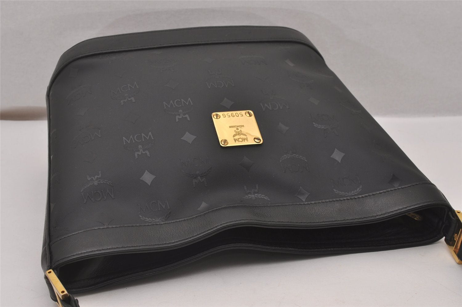 Authentic MCM Vintage Shoulder Cross Body Bag Purse PVC Leather Black 4848I