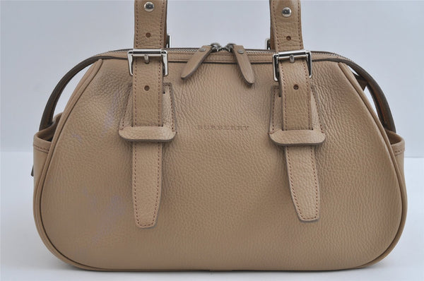 Authentic BURBERRY Vintage Leather Hand Boston Bag Beige 4849I