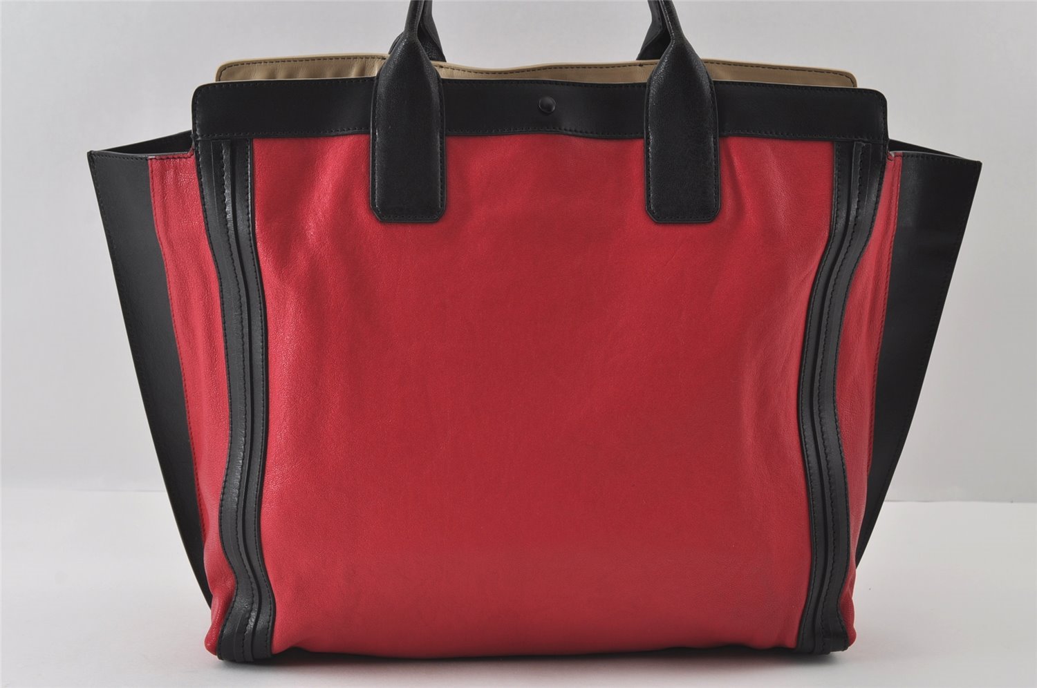 Authentic Chloe Alison Vintage Shoulder Hand Tote Bag Leather Red Black 4851I