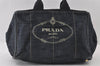 Authentic PRADA Canapa L Vintage Canvas Tote Hand Bag Denim Blue 4852I