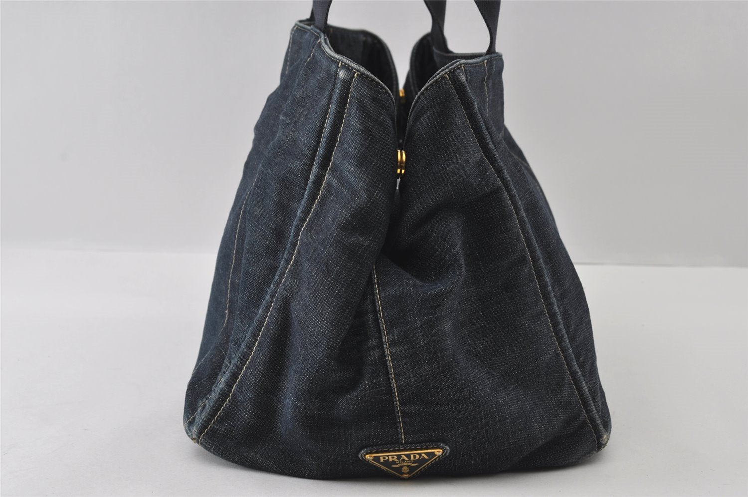 Authentic PRADA Canapa L Vintage Canvas Tote Hand Bag Denim Blue 4852I