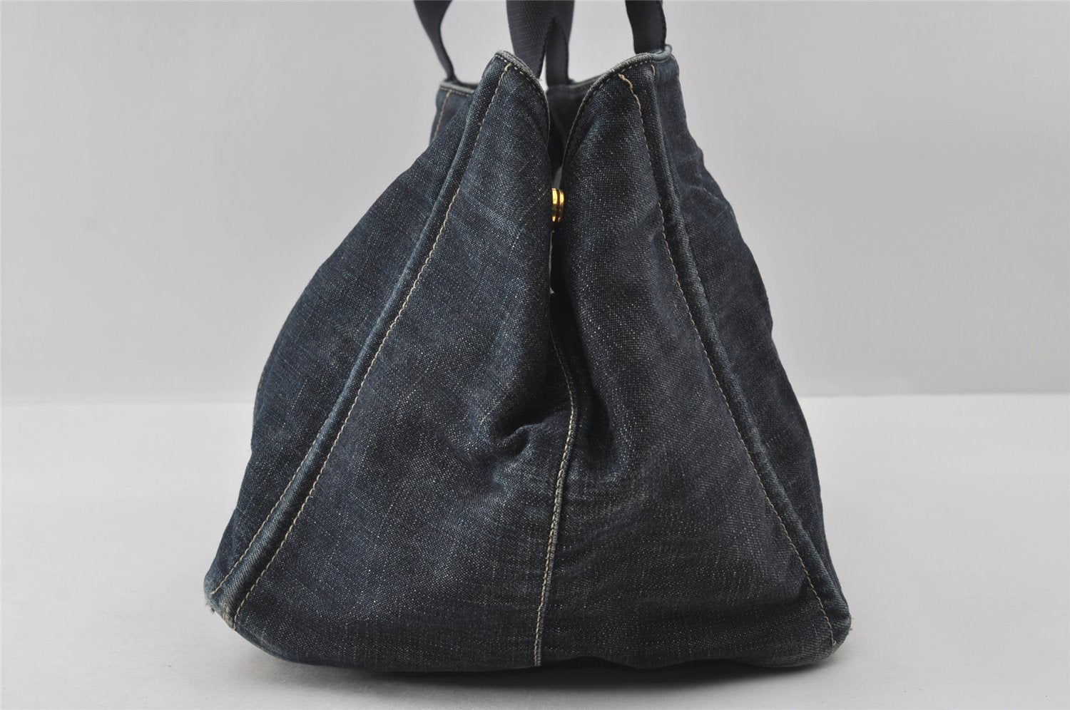 Authentic PRADA Canapa L Vintage Canvas Tote Hand Bag Denim Blue 4852I