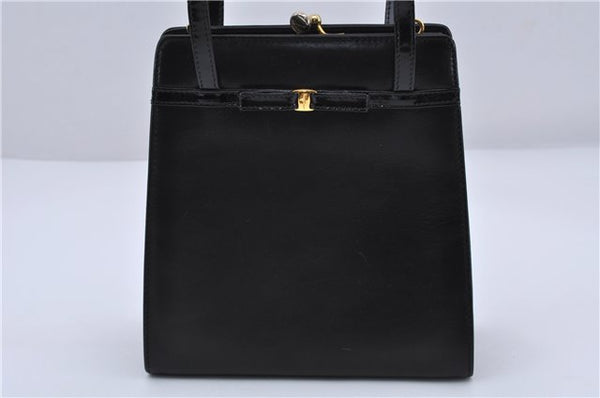 Authentic Salvatore Ferragamo Vara Ribbon Leather Hand Bag Q216187 Black 4853C