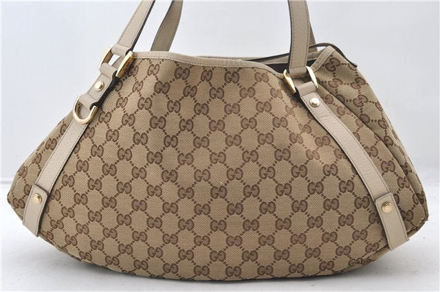 Authentic GUCCI Abbey Shoulder Tote Bag GG Canvas Leather 130736 Brown 4853E