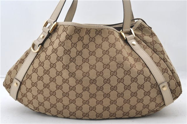 Authentic GUCCI Abbey Shoulder Tote Bag GG Canvas Leather 130736 Brown 4853E