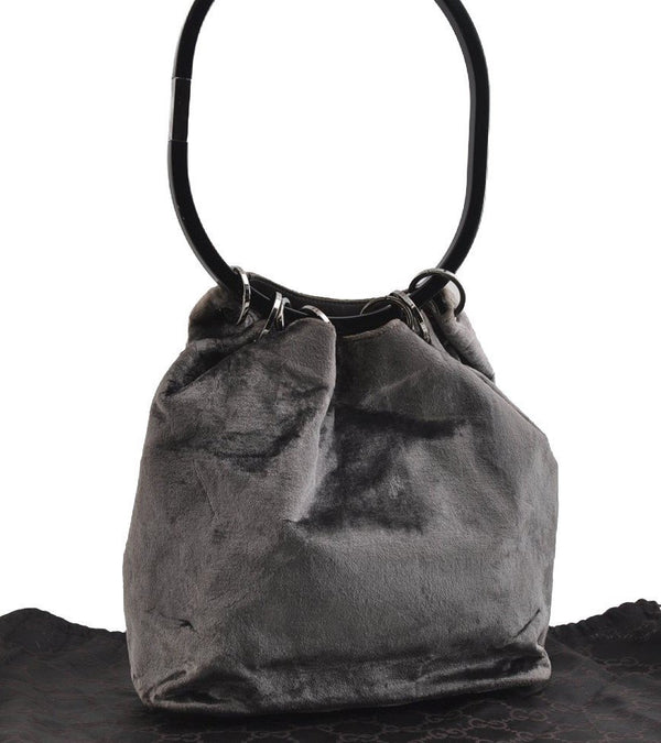 Authentic GUCCI Vintage Plastic Shoulder Hand Bag Velour 0013750 Gray 4853I
