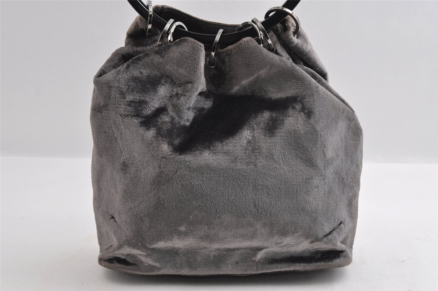 Authentic GUCCI Vintage Plastic Shoulder Hand Bag Velour 0013750 Gray 4853I