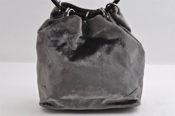 Authentic GUCCI Vintage Plastic Shoulder Hand Bag Velour 0013750 Gray 4853I