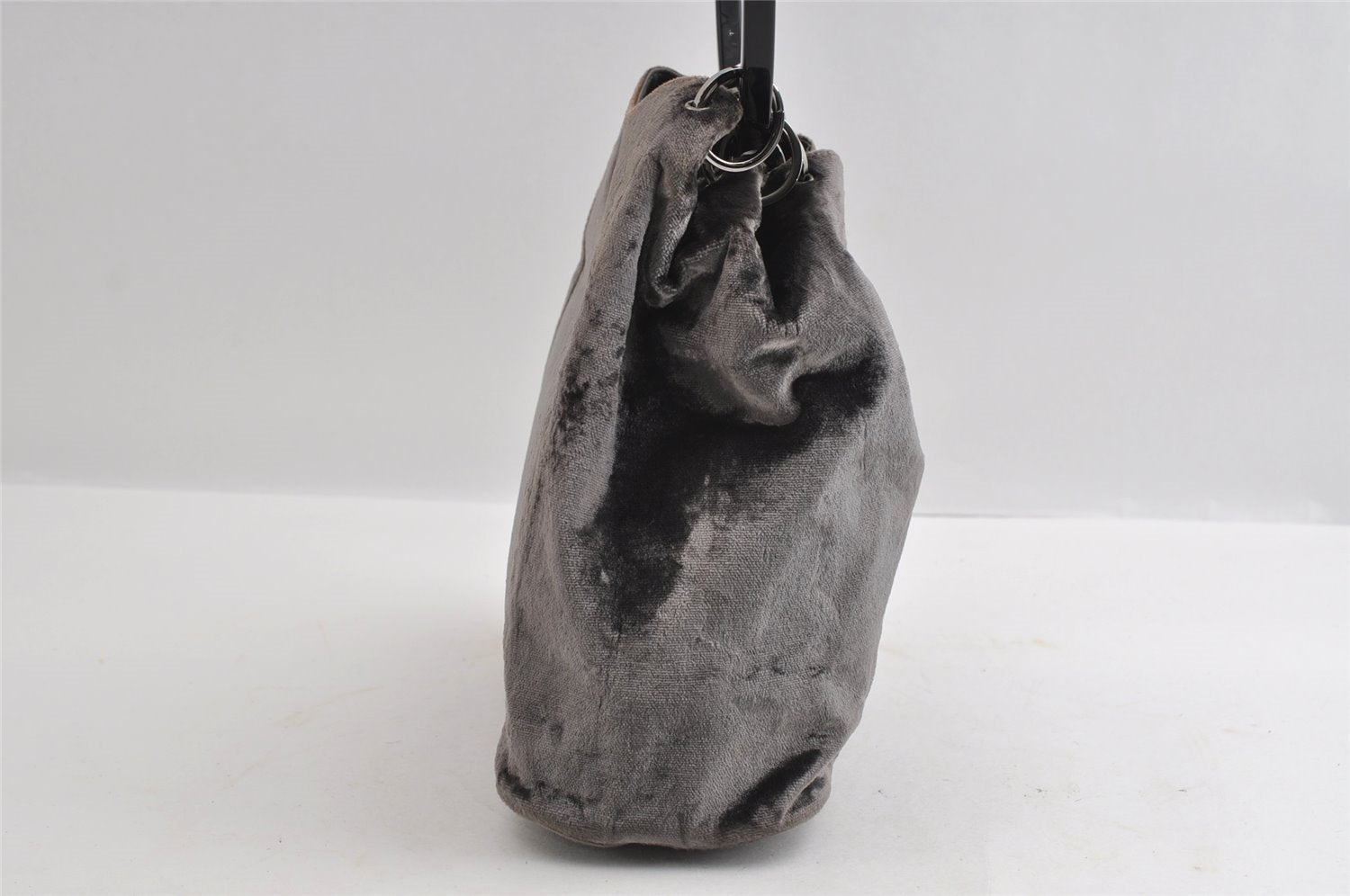 Authentic GUCCI Vintage Plastic Shoulder Hand Bag Velour 0013750 Gray 4853I