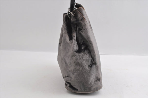 Authentic GUCCI Vintage Plastic Shoulder Hand Bag Velour 0013750 Gray 4853I