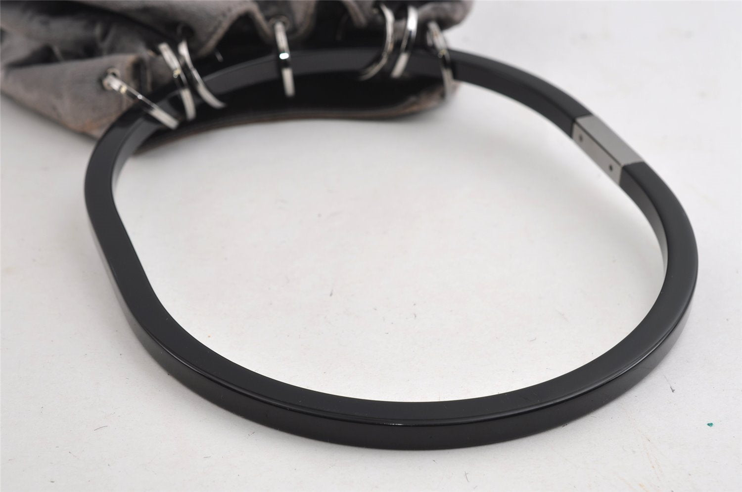 Authentic GUCCI Vintage Plastic Shoulder Hand Bag Velour 0013750 Gray 4853I