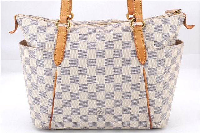 Authentic Louis Vuitton Damier Azur Totally PM Tote Bag White N41280 LV 4854E
