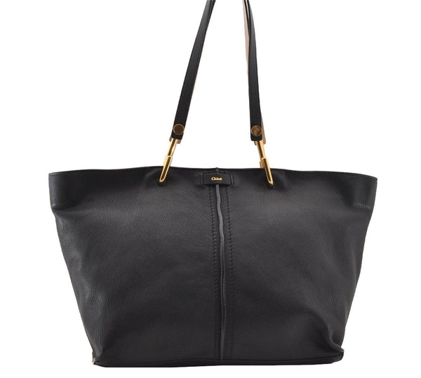 Authentic Chloe Vintage Keri Shoulder Tote Bag Leather Black 4855I