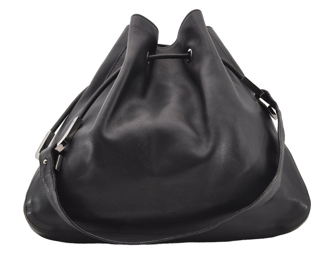 Authentic GUCCI Vintage Shoulder Bag Purse Leather 0013746 Black 4856I