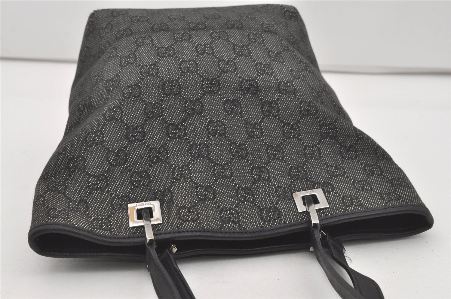 Authentic GUCCI Shoulder Tote Bag Purse GG Canvas Leather 31244 Black 4857I