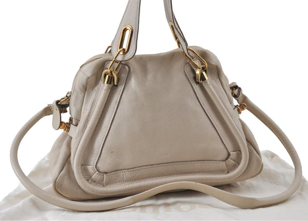 Authentic Chloe Paraty Medium 2Way Shoulder Hand Bag Purse Leather White 4858I