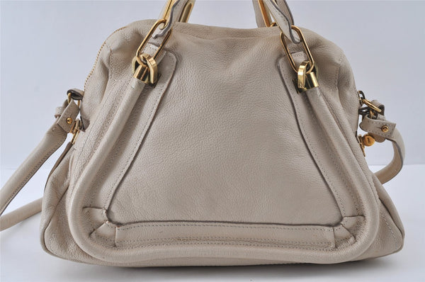 Authentic Chloe Paraty Medium 2Way Shoulder Hand Bag Purse Leather White 4858I