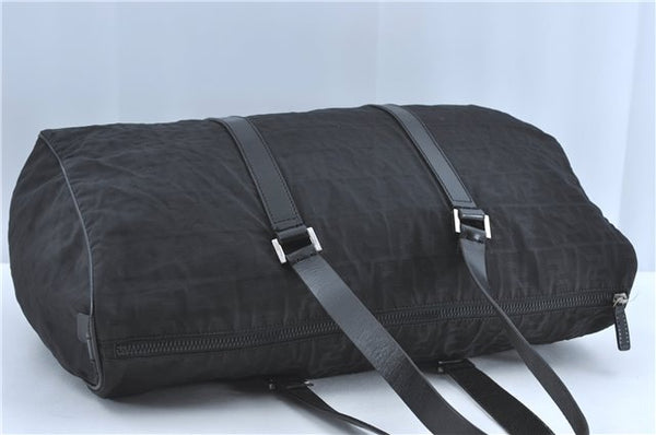 Authentic FENDI Zucca Travel Boston Bag Nylon Leather Black 4865A
