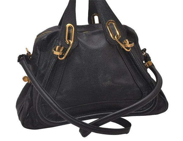 Authentic Chloe Paraty Vintage 2Way Shoulder Hand Bag Purse Leather Black 4866I