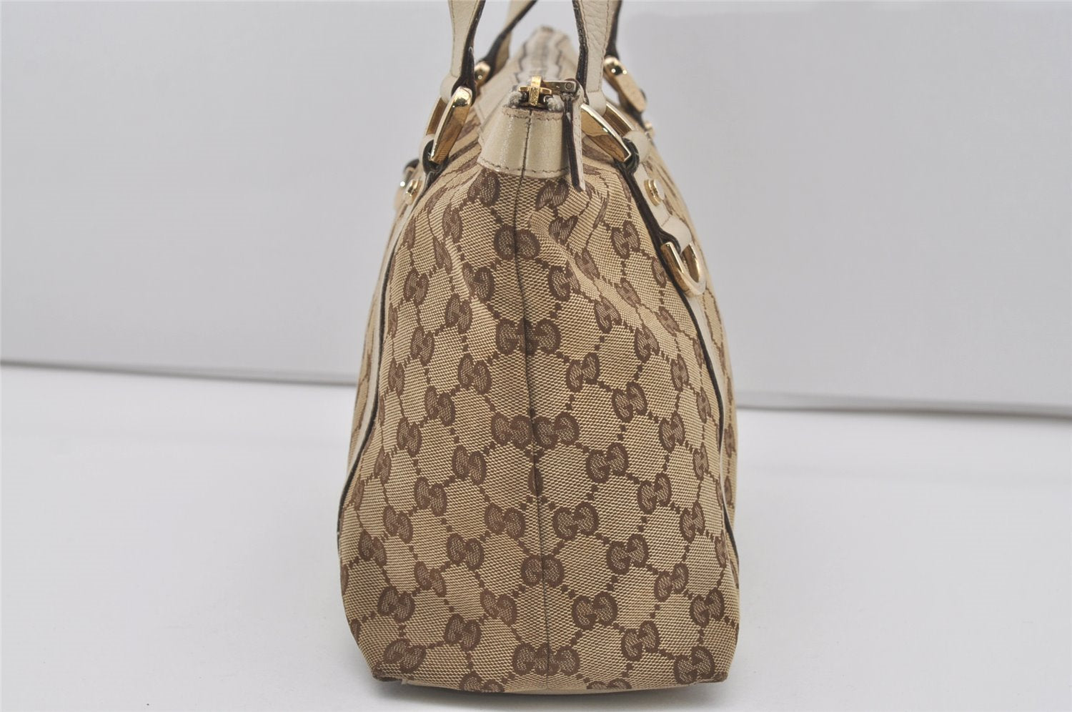 Authentic GUCCI Abbey Shoulder Tote Bag GG Canvas Leather 141470 Brown 4867I