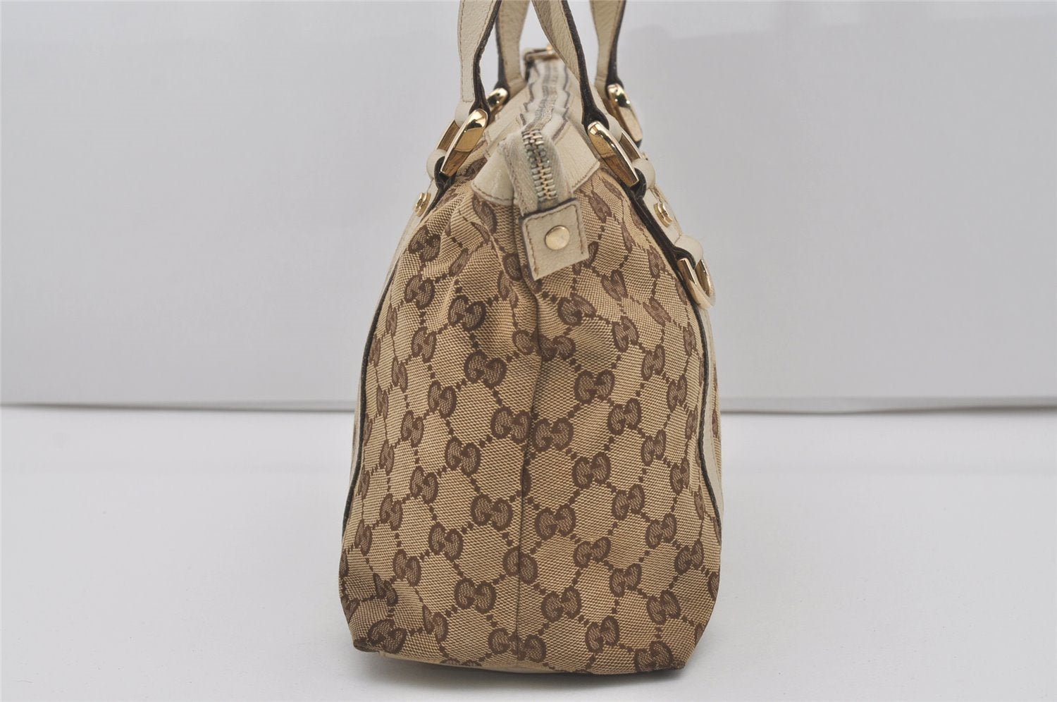 Authentic GUCCI Abbey Shoulder Tote Bag GG Canvas Leather 141470 Brown 4867I