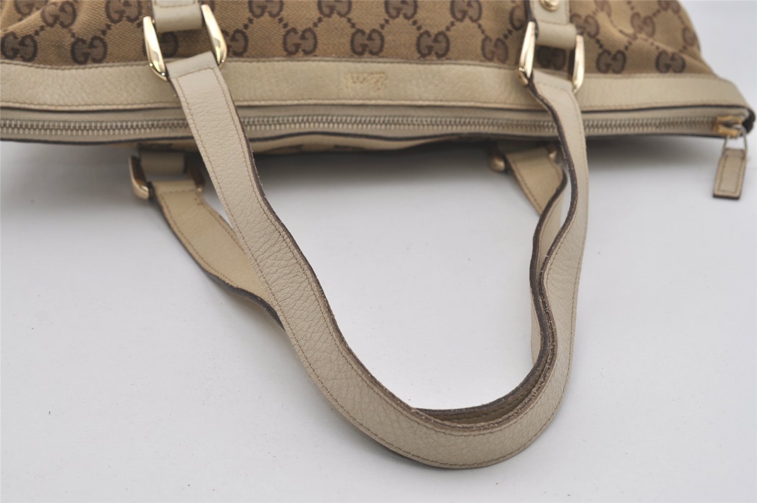 Authentic GUCCI Abbey Shoulder Tote Bag GG Canvas Leather 141470 Brown 4867I