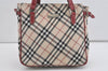 Authentic BURBERRY BLUE LABEL Check Hand Tote Bag Nylon Leather Beige 4868I