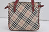 Authentic BURBERRY BLUE LABEL Check Hand Tote Bag Nylon Leather Beige 4868I