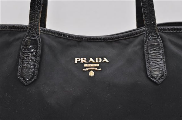 Auth PRADA Tessuto Vernice Nylon Leather Shoulder Tote Bag BR3923 Black 4869D