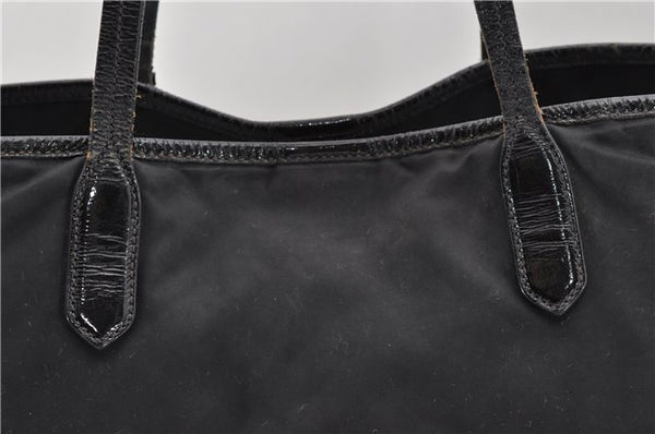 Auth PRADA Tessuto Vernice Nylon Leather Shoulder Tote Bag BR3923 Black 4869D