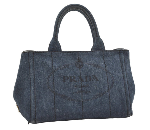 Authentic PRADA Canapa SS Vintage Denim 2Way Shoulder Hand Bag Blue 4870I