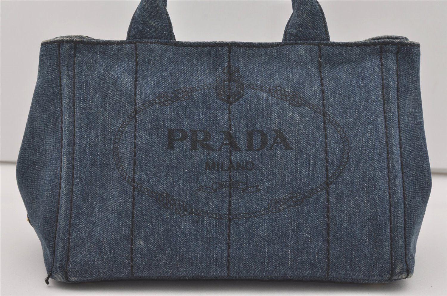 Authentic PRADA Canapa SS Vintage Denim 2Way Shoulder Hand Bag Blue 4870I