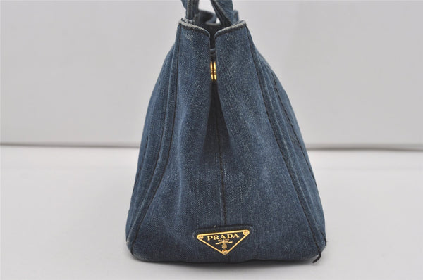 Authentic PRADA Canapa SS Vintage Denim 2Way Shoulder Hand Bag Blue 4870I