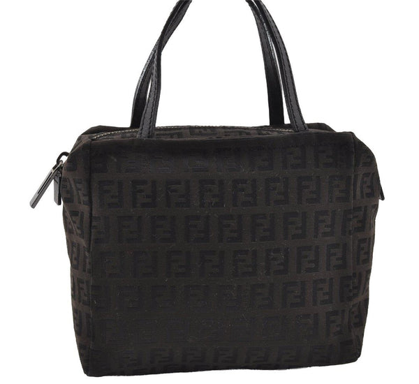 Authentic FENDI Vintage Zucchino Hand Bag Purse Canvas Leather Brown 4873I