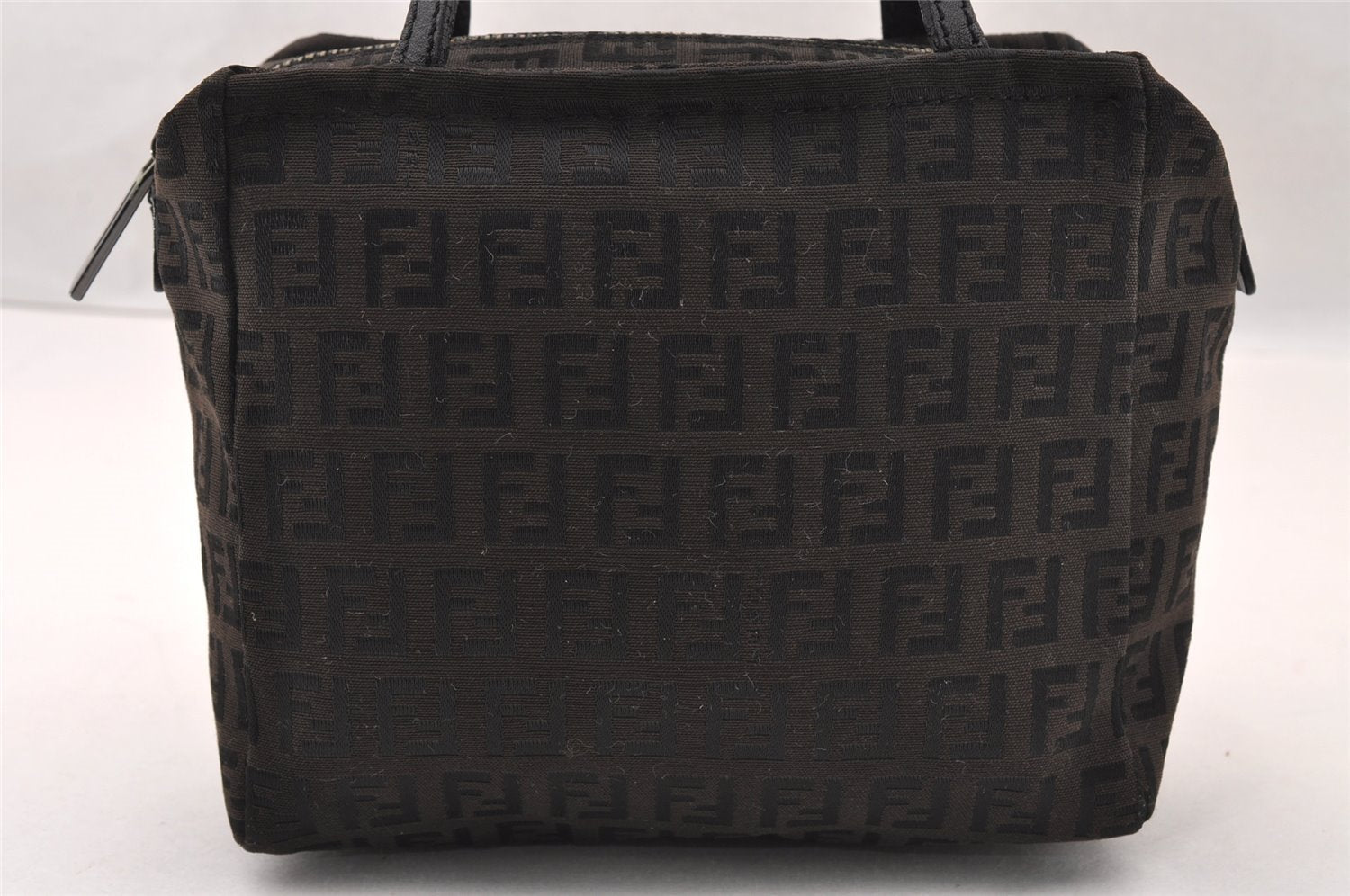 Authentic FENDI Vintage Zucchino Hand Bag Purse Canvas Leather Brown 4873I