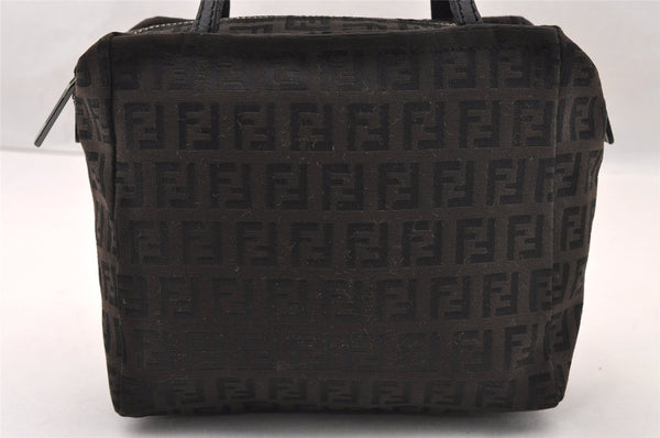 Authentic FENDI Vintage Zucchino Hand Bag Purse Canvas Leather Brown 4873I